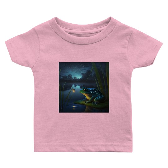 Frog and Firefly Friends on the Pond at Night Baby T Shirts