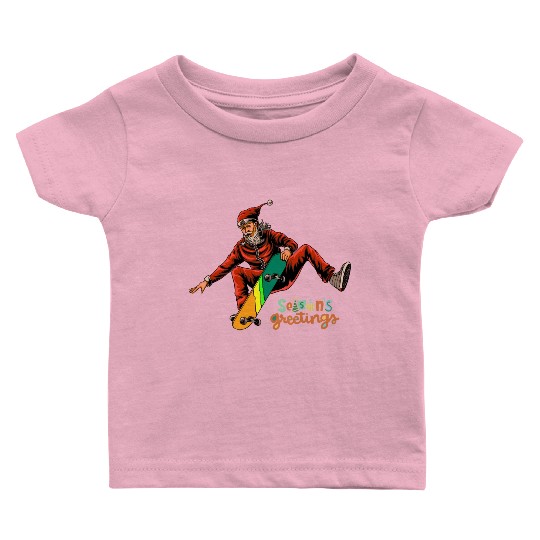 Skateboarding with Mr. Santa Claus at christmasday Baby T Shirts