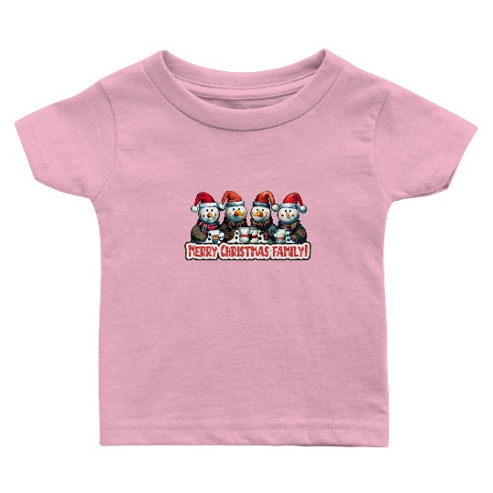 Snowmen in christmas coral, image for end of year, Baby T Shirts