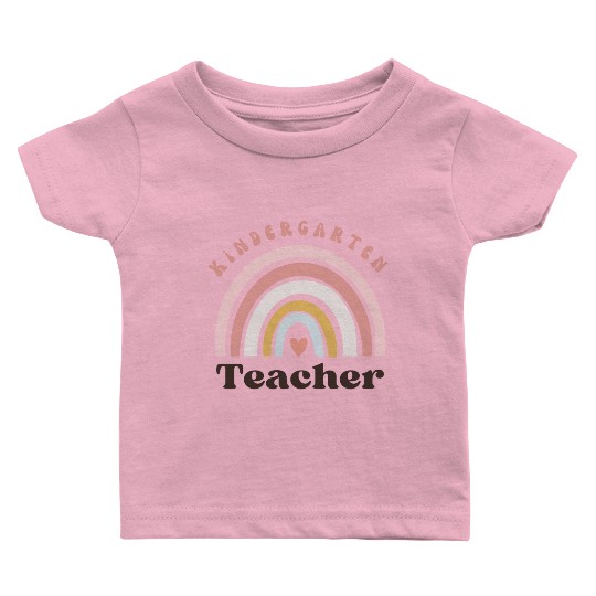 Cute "Kindergarten Teacher" Rainbow Boho Baby T Shirts