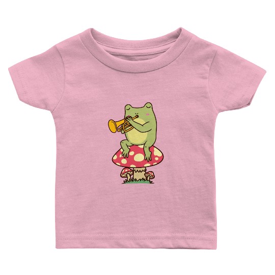 Frog On Mushroom Trumpeter Trumpet Player Baby T Shirts