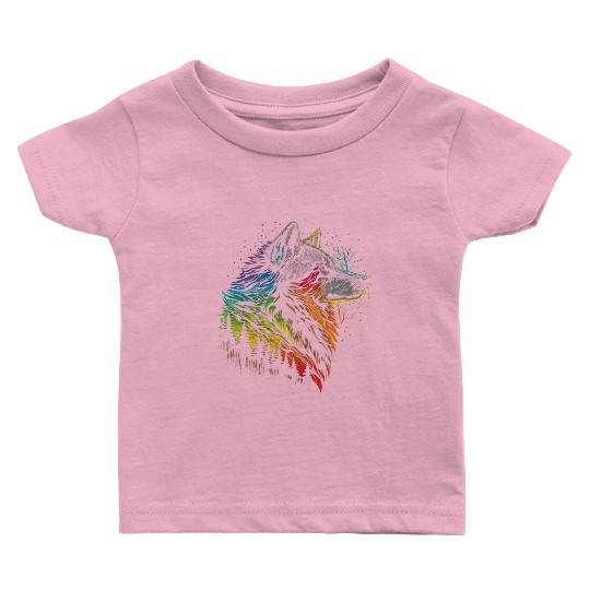 Rainbow Wolf Baby T Shirts