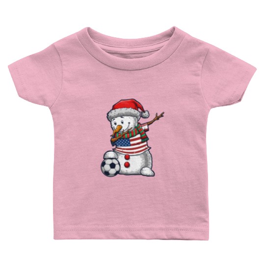 Soccer Boy Dabbing Snowman Christmas Jersey Baby T Shirts