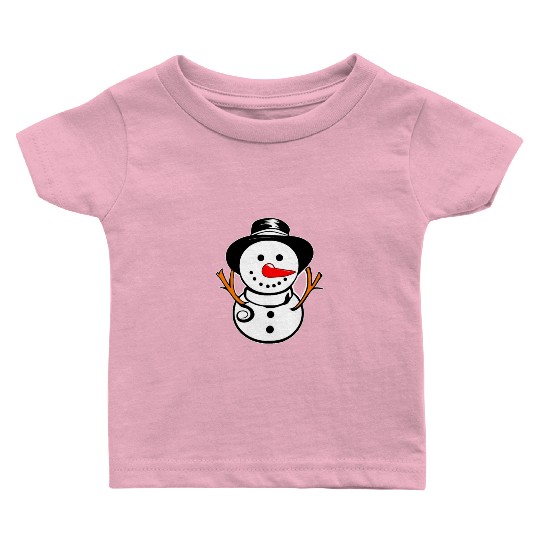 Cute Snowman With Carrot Nose And Hat Baby T Shirts