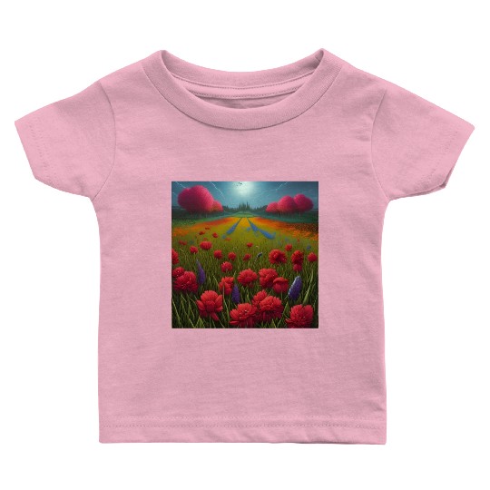Beautiful Flowers along the Field Road Horizon Baby T Shirts