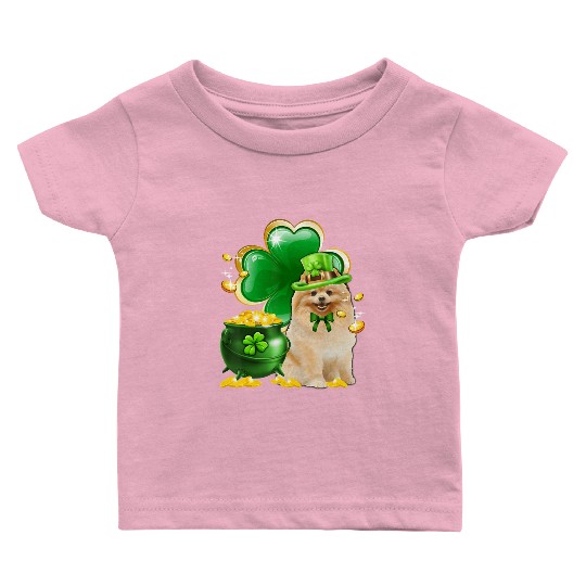 Pomeranian Dog Shamrock St Patricks Day Baby T Shirts