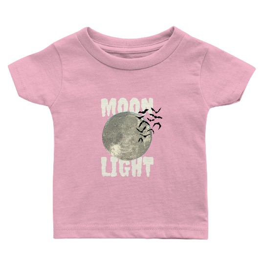 Dark Green Illustrated Moon Light Bat Baby T Shirts