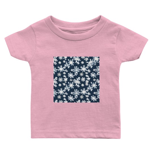 Snow pattern on navy blue background Baby T Shirts