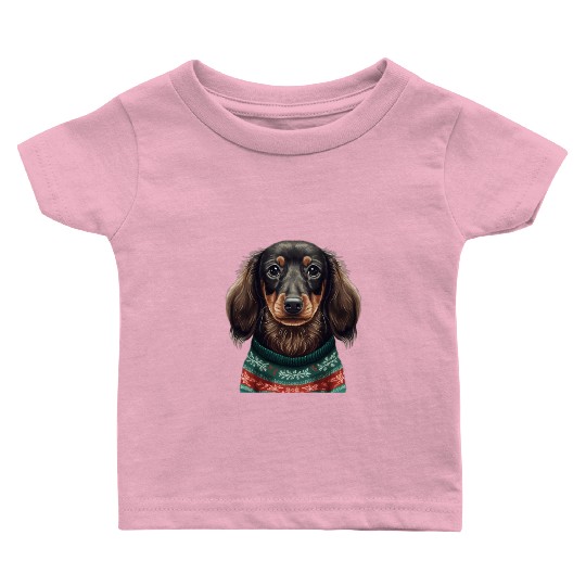 Festive Dachshund in a Christmas Sweater Baby T Shirts