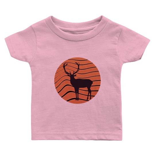 Vintage retro sunset sunrise nature deer funny Baby T Shirts