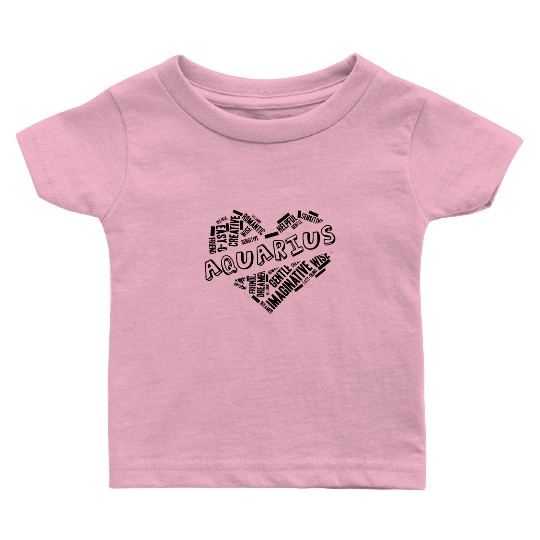 Aquarius Heart Word Cloud Doodle Astrology Zodiac Baby T Shirts