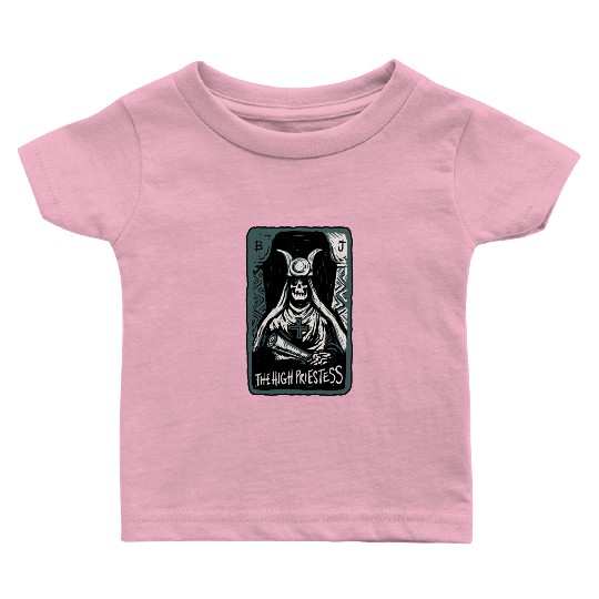 The High Priestess Skeleton Skull Tarot Card Baby T Shirts