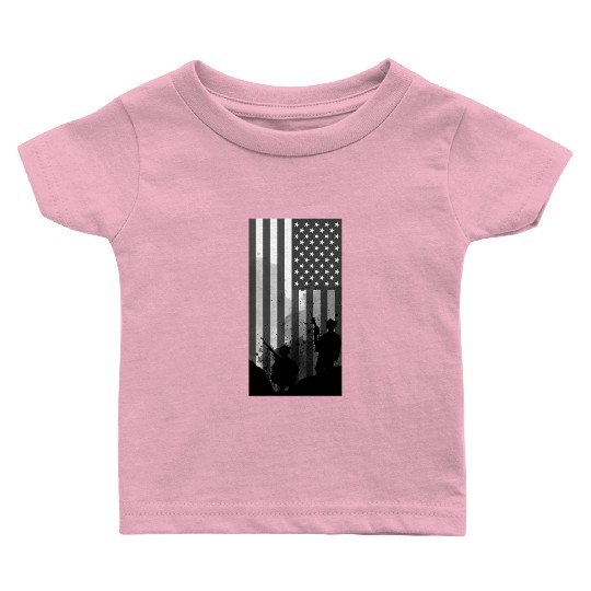 USA Men Soldier Veteran Flag Dust Baby T Shirts