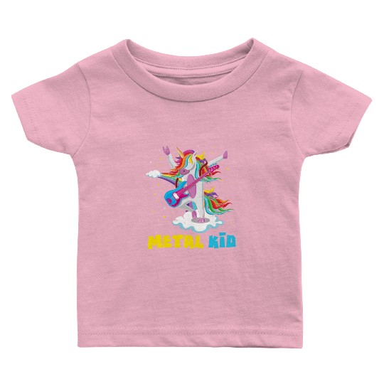 Guitar Unicorn Rainbow Metal Kid Music Rock Sign Baby T Shirts