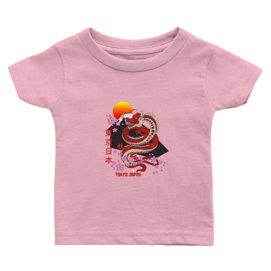 Japanese Tokyo Dragon Asian Vintage Retro Style Baby T Shirts