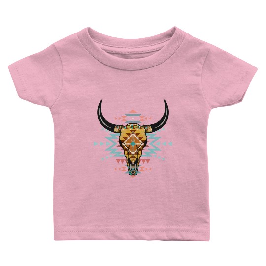 Western Aztec Bull Skull Baby T Shirts