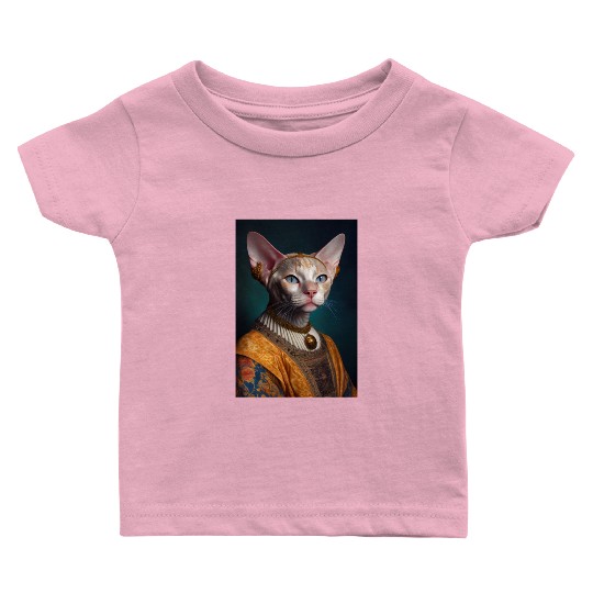 Gold King Devon Rex Cat Breed Portrait Royal Renai Baby T Shirts