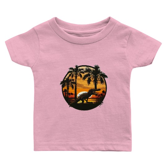 Florida Everglades Sunset Alligator and Palm Tree Baby T Shirts