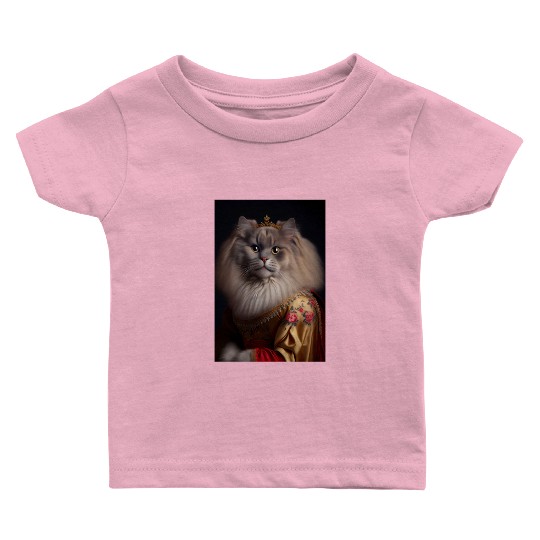 British Longhair Queen Cat Breed Portrait Royal Re Baby T Shirts