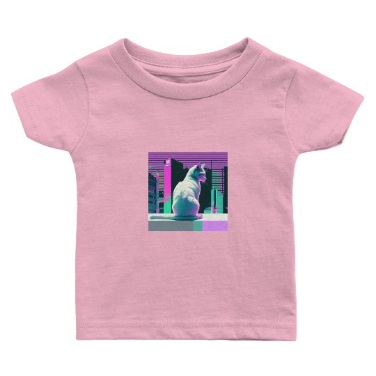 Vaperwave Aesthetic Glitch Cat Retrowave Synthwave Baby T Shirts