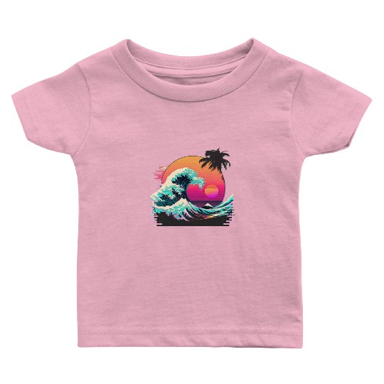 Vaperwave Aesthetic Glitch Great Wave Retrowave Sy Baby T Shirts