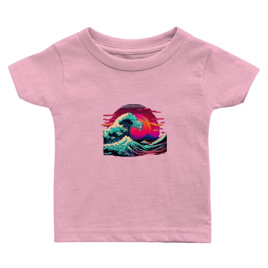 Vaperwave Aesthetic Glitch Great Wave Retrowave Sy Baby T Shirts