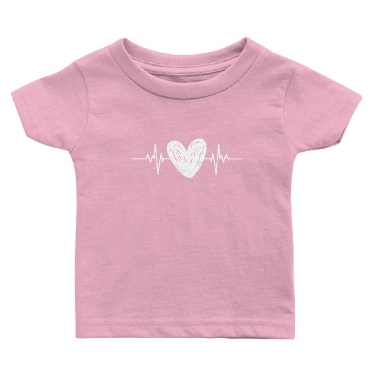 White heart pulse heartbeat love Baby T Shirts