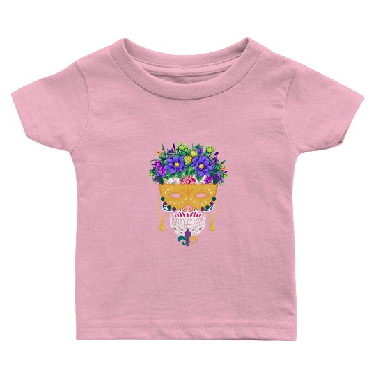 Mardi Gras Mask Dia De Los Muertos Flower Sugar Baby T Shirts