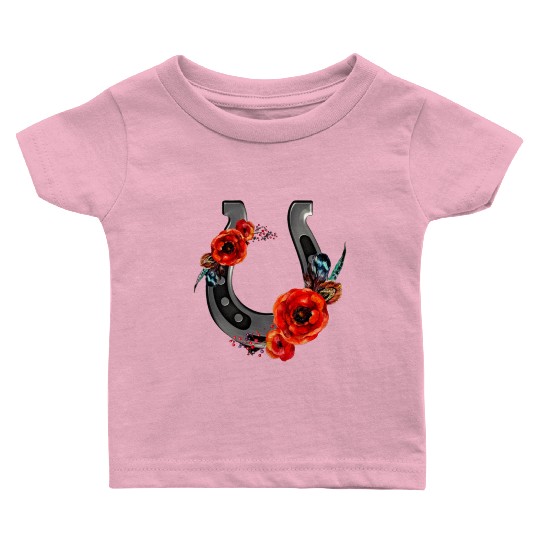 Floral Horseshoe With Poppies Baby T Shirts