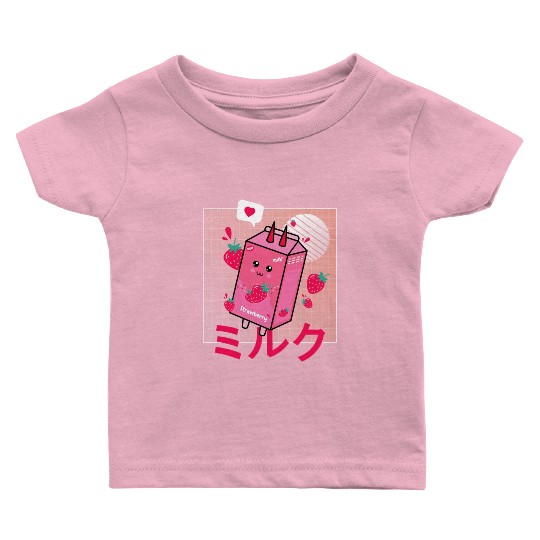 Strawberry Milk Shake Funny Retro 90s Japanese Baby T Shirts