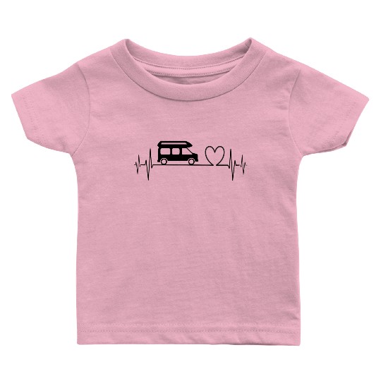 Camper Van camping Ecg heartbeat heart black Baby T Shirts