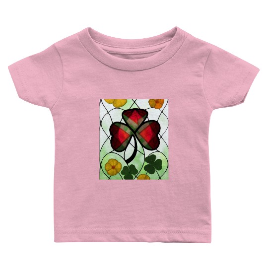 Red plaid Shamrock with Yellow Poppies (AI Art) Baby T Shirts