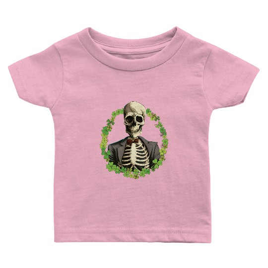 Skeleton Vintage Retro Creepy Cute Shamrock Baby T Shirts