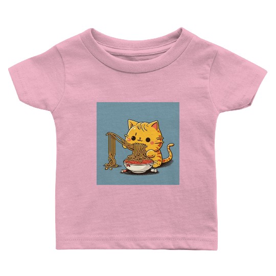 Japanese cat eating spaghetti Baby T Shirts
