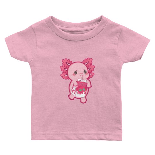 Kawaii Axolotl Strawberry Milk Teen Girl Kids Japa Baby T Shirts