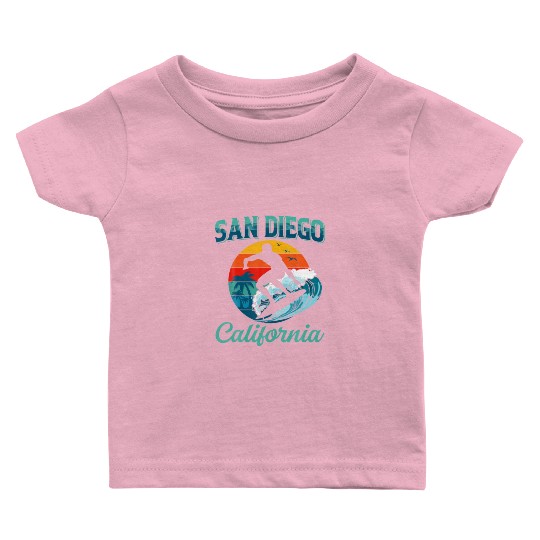 San Diego California Vintage Retro Surfer Beach Baby T Shirts