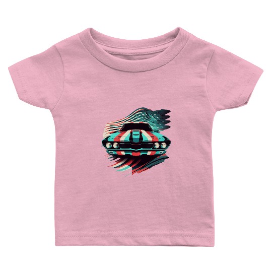Muscle car american flag backround Baby T Shirts