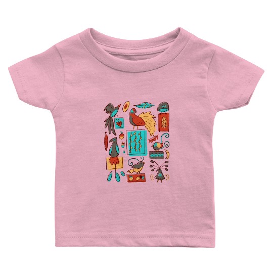 Retro 1950s Birds Of Paradise Pattern Baby T Shirts