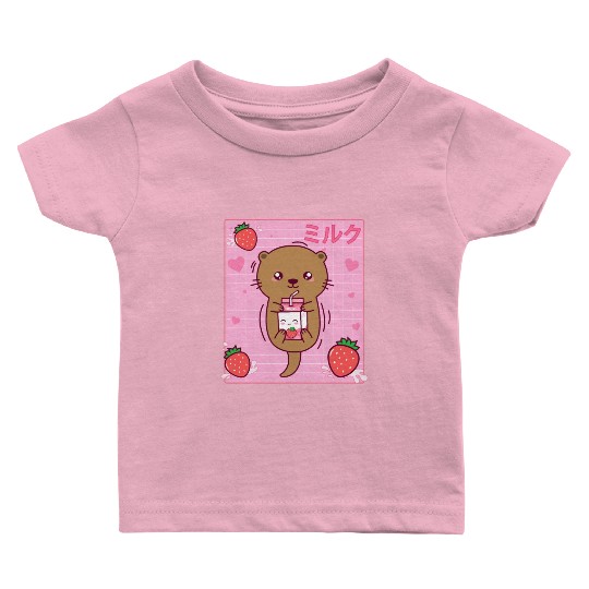 Kawaii Sea Otter Strawberry Milk Shake Otaku Baby T Shirts
