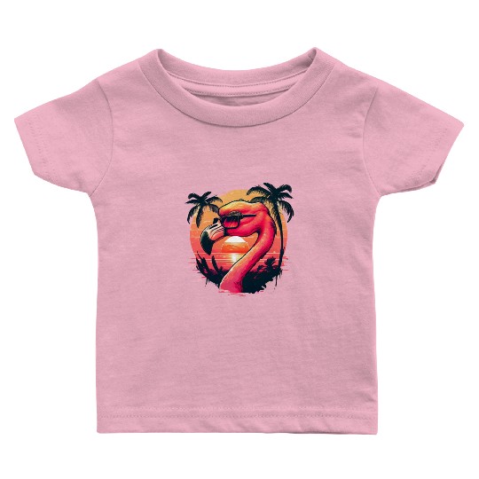 Retro Sunset Pink Flamingo Summer Design Flamingo Baby T Shirts