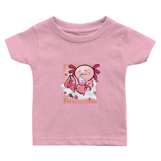Kawaii Axolotl Strawberry Milk Shake Funny Sushi Baby T Shirts