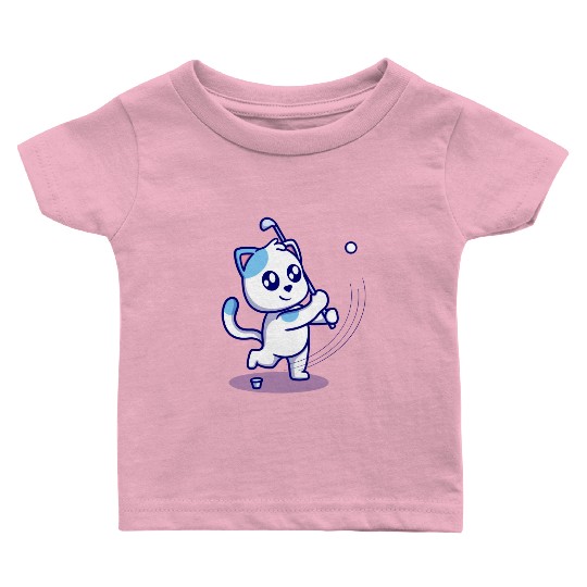Cute cat playing golf cartoon icon illustration Baby T Shirts