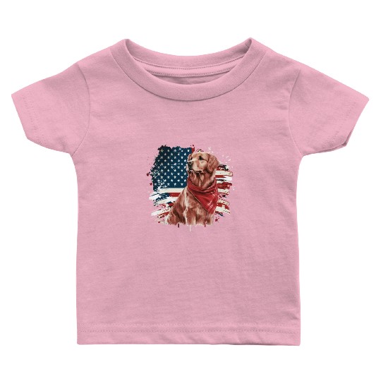 America USA Flag 4th Of July American Dog Lover Baby T Shirts