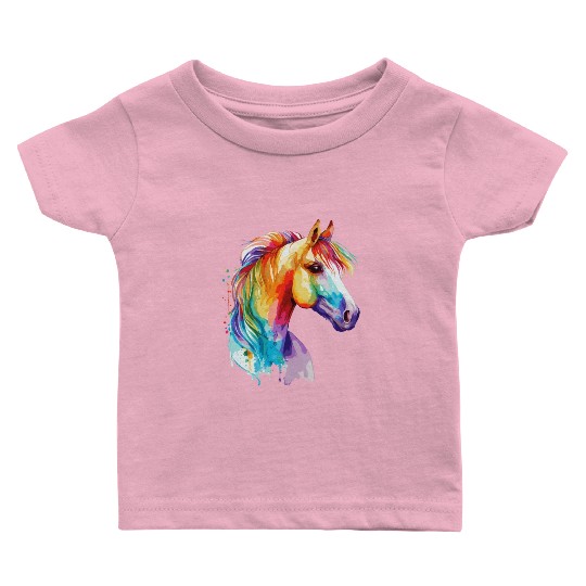 Watercolor Horse Pony Colorful Pet Ponys Lover Baby T Shirts