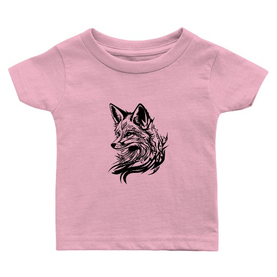 Elegant Cute Fox In Tattoo Ink Baby T Shirts