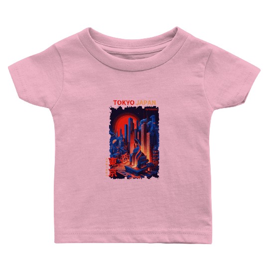Tokyo Japan Futuristic Cyber City Urban Vaporwave Baby T Shirts