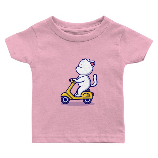 cute cat rid scooter cartoon icon illustration Baby T Shirts