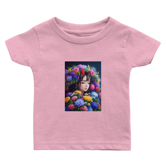 Spring Girl with a bouqet of flowers garland #1 Baby T Shirts