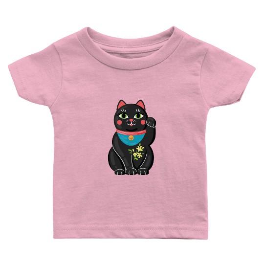 Japanese Maneki Neko Black Cat Bad Luck Protection Baby T Shirts