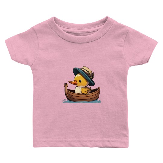 Cute Duck rowing in rowing boat rowboat skiff Baby T Shirts